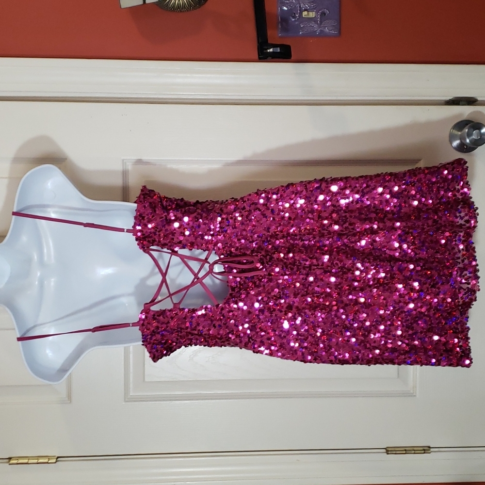 Wild Fable Pink sequined spaghetti strap mini slip dress - Picture 5 of 9